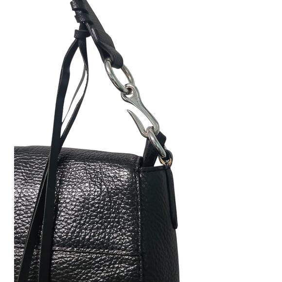 Lauren Ralph Lauren Pebble Leather Saddle Fringe Crossbody Bag Black GUC Flap - Picture 6 of 9